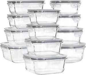 Glass Food Storage Containers With Lids 24 Piece Meal Prep Containers Airtight - Picture 1 of 6