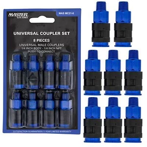 8 Pc Master Elite Universal Air Hose Quick-Connect Coupler Set, 1/4" NPT Male - Picture 1 of 5