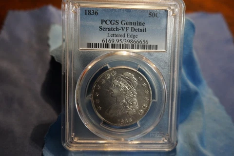 1836 CAPPED BUST SILVER HALF DOLLAR GRADED PCGS VF detail, NICE good eye appeal Cover
