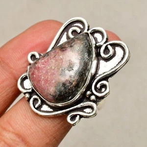 Rhodonite Gemstone 925 Sterling Silver Handmade Jewelry Ring Size 8 - Picture 1 of 6