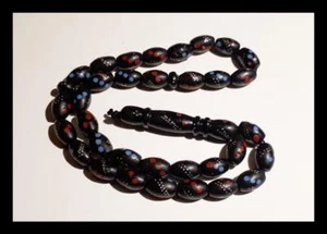 ISLAMIC YUSR BLACK CORAL INLAY PRAYER 33+1 BEADS - Picture 1 of 6