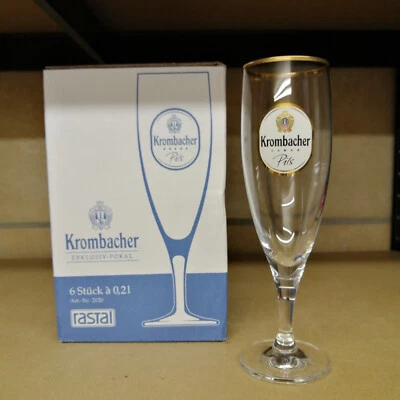 Krombacher Pokal 6x 0,2 l Bierglas glatter Stiel glatter Fuß aktuelles Design 5*