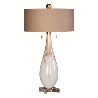 Cardoni White Glass Metallic Golden Bronze Lamp Crystal Base  - Uttermost 27201 - Image 1 of 4