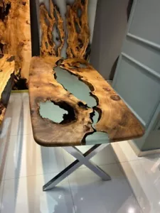 Mesa de comedor epoxi de nogal | Mesa de resina hecha a mano personalizada | Cocina epoxi transparente Ta - Imagen 1 de 8