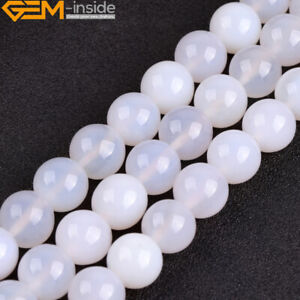 White Agate Beads Natural Gemstone Round Loose Beads For Jewelry Making 15"