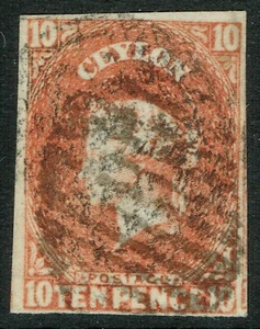 Ceilán 1857 10d bermellón aburrido SG9 4 m grandes márgenes experimentado FU gato. £325.00 - Imagen 1 de 1