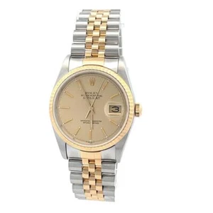 ROLEX 18K YG/STEEL DATEJUST CHAMPAGNE DIAL 36MM AUTO WATCH REF#16233 BOX/PAPERS - Picture 1 of 7