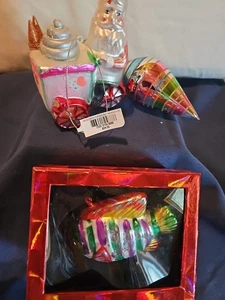 3 GLASGEBRANNTE ORNAMENTE 1 BUNTE FISCHE, WEIHNACHTSMANN AUF EISCREME LIEFERWAGEN - Bild 1 von 6