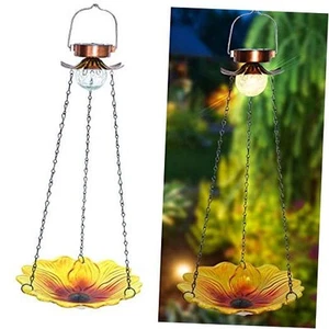 24 inch Solar Wild Bird Bath/Feeder Outdoor Metal Hanging Glass Sunflower - Picture 1 of 8
