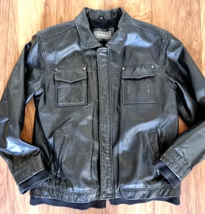Vintage Ben Sherman Large Sturdy Heavy Black Leather Jacket Fleece Lined - Picture 1 of 8