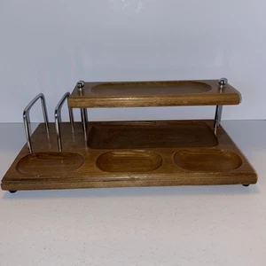 MCM Valet Station Tray Men’s Wood 2 Tiered Organizer Dresser Top Vintage Oak - Picture 1 of 11
