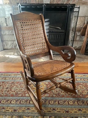 Antique Oak and Cane Children's Lincoln Rocking Chair - EXCELLENT CONDITION - Image 1 of 4