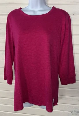 Chicos Sz 1 (MEDIUM) Pink Button Back Seamed Tee Cotton Modal Slub Knit EUC - Image 1 of 4