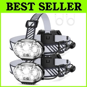 Wiederaufladbare Stirnlampe 2er Pack, wasserdichte Stirnlampe, 8 Modi - Bild 1 von 9