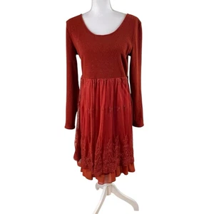 A'Reve Mixed Media Kleid Burnt Orange Lagenlook Stufen Häkel Y2K Fee M/L? - Bild 1 von 8
