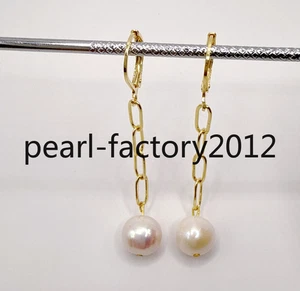 Encantadores Pendientes Columpios AAAAA 9-10mm Natural Mar del Sur Perla Blanca Oro 14k - Imagen 1 de 6