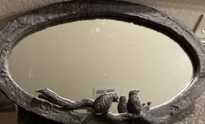 Vintage Rustic Oval Hanging Mirror With Birds On Tree Branch 20”x12” - Picture 1 of 8