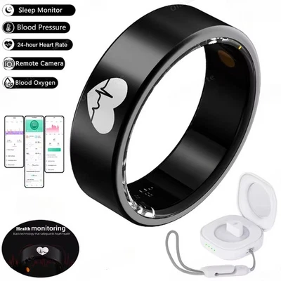 Smart Health Ring ECG Fitness Tracker Sleep Blood Oxygen Monitor IP68 Waterproof - Image 1 of 4