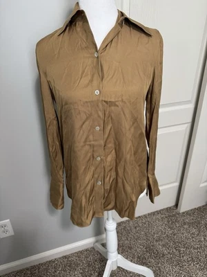 Women’s Camel Long Sleeve Button-Up Shirt XXS | $365 Retail | NWT 100% Silk - Image 1 of 4