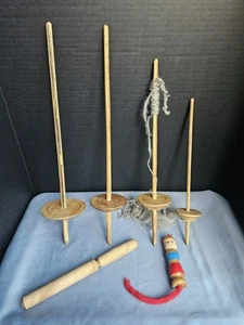 Spinning Knitting Bundle Knitting Nancy Strick Susel 4 Drop Spindles Nostepinne - Picture 1 of 12