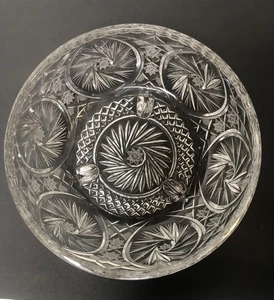 Vintage American Brilliant Cut Glass Bowl PinWheel  & Star Patterns 3 Footed 8”+ - Picture 1 of 16