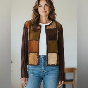 Vintage | Vintage 90’s Suede Patchwork Sweater | Brown Suede Shacket EUC S. - Bild 1 von 9