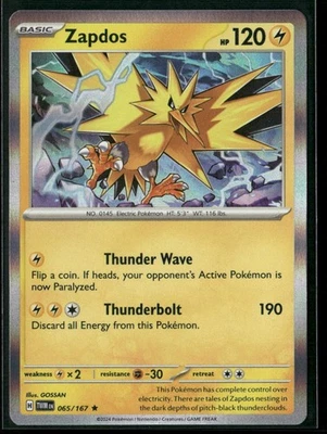 Pokemon Zapdos #065/167 SV06: Twilight Masquerade Rare NM Holo - Image 1 of 2