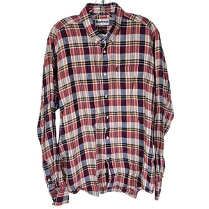 Barbour Tailored Fit Linen Shirt XL Red Plaid Preppy Coastal Lightweight Resort - Picture 1 of 11
