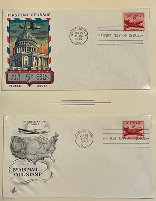1948 5c DC-4 Coil Stamp C37 First Day Covers (2 total) Art Craft and Fluegel - Image 1 of 3