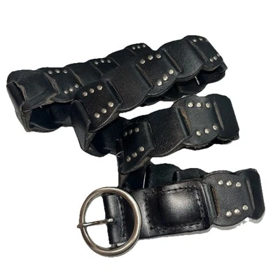 Ремень байкерский регулируемый с серебряными заклепками цепочка ЗВЕНО черный кожаный, длина 40 дюймов M - Изображение 1 из 4
