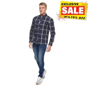 Bewley & Ritch Buford Mens Button-up Checkered Shirt Casual Long Sleeved Navy - Picture 1 of 5