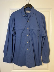 Camicia uomo Duluth Trading con bottoni manica media lunga roll tab blu nylon - Foto 1 di 8