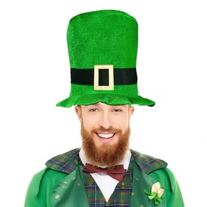Green Top Hat with Gold Buckle for St. Patrick's Day, Velvet Leprechaun Cap f... - Picture 1 of 7