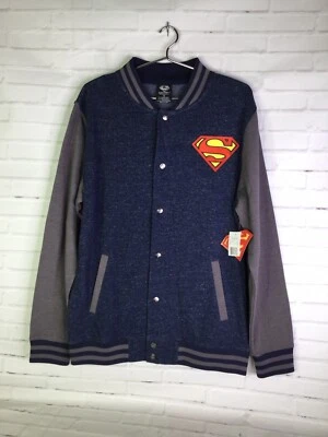 DC Comics Superman Logo Lightweight Varsity Jacket Snap Button Blue Men's Size M - Image 1 of 4