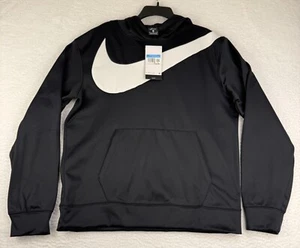 Nike Dri-Fit Hoodie Men's M Black Swoosh Fleece Lined Loose Fit Pullover New - Picture 1 of 10