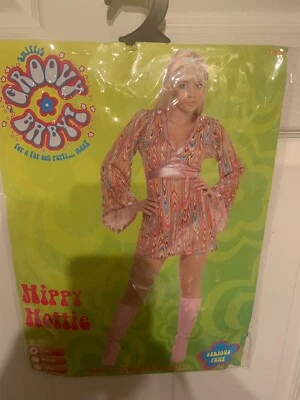 Nuevo Vestido Disfraz Smiffy’s Hippy Hottie Adulto Talla Pequeña 6-8 EE. UU. Vestido y Diadema Foto 1 de 4