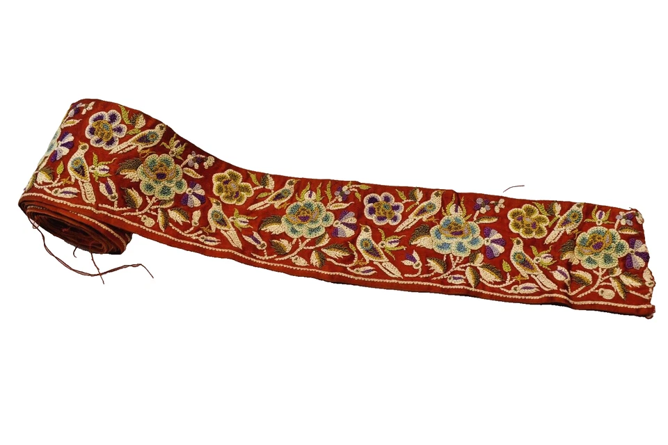 Antik Parsi Gara Sari Kor Border Spitze Seide Vogel Hand Bestickt Surat Gujarat - Bild 1 von 4