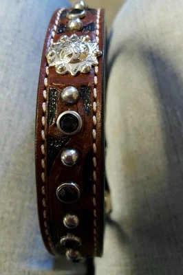ABETTA WESTERN GENUINE LEATHER DOG COLLAR W/CONCHO size 24"