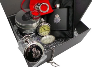 Juego personalizado de llaveros con fósforo de la policía del Reino Unido con flasco de cadera - Imagen 1 de 6