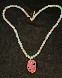 Rare ‘Mahina’ Moon Stone energy power necklace with Gold Leaf Agate - 17 inches - Picture 1 of 17