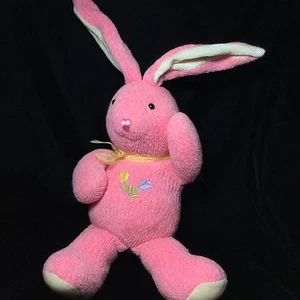 Dan Dee Pink Chenille Knit Bunny Rabbit Plush Soft Toy Stuffed 15" Flowers   - Picture 1 of 5