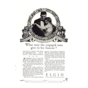 1927 Elgin Watch: Engaged Man Gives To His Fiancee Vintage Print Ad - Picture 1 of 1
