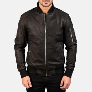 Bomberjacke Herren schwarz echtes Lammleder Bikerjacke - Bild 1 von 9