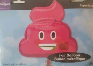 Poop Emoji Balloon 24" Foil Mylar Smiley Face Emoticon Party Supplies pink - Picture 1 of 3