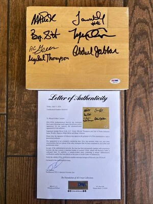 Equipo de los Lakers firmado juego usado 8x10 piso foro carta PSA Magic Jabbar digno Foto 1 de 4