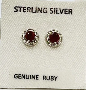 Sterling Silver JCM Genuine 4mm Ruby 925 China Stud Earrings - Picture 1 of 8