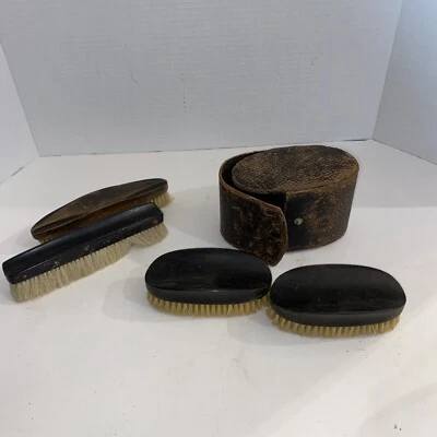 Lot 4 Vintage Clothing Clothes Brushes Brush Ebony Wood Handles Case DuPont - Image 1 of 4