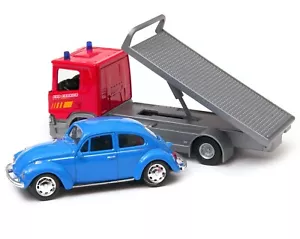 Scania P320 Tow Truck 1:64+Car Volkswagen Beetle 1:43 Moving Parts Diecast Welly - Picture 1 of 4