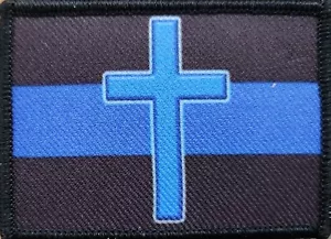 Linea blu sottile delle forze dell'ordine con toppa a croce cristiana con marchio VELCRO® - Foto 1 di 1