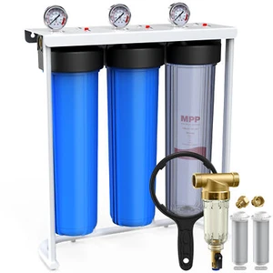 3 Stage 20x4.5" Big Blue Spin Down Sediment Whole House Water Filter System Set - Picture 1 of 22